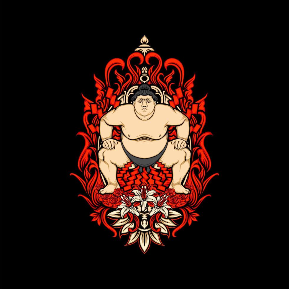 japanese sumo illustration vector