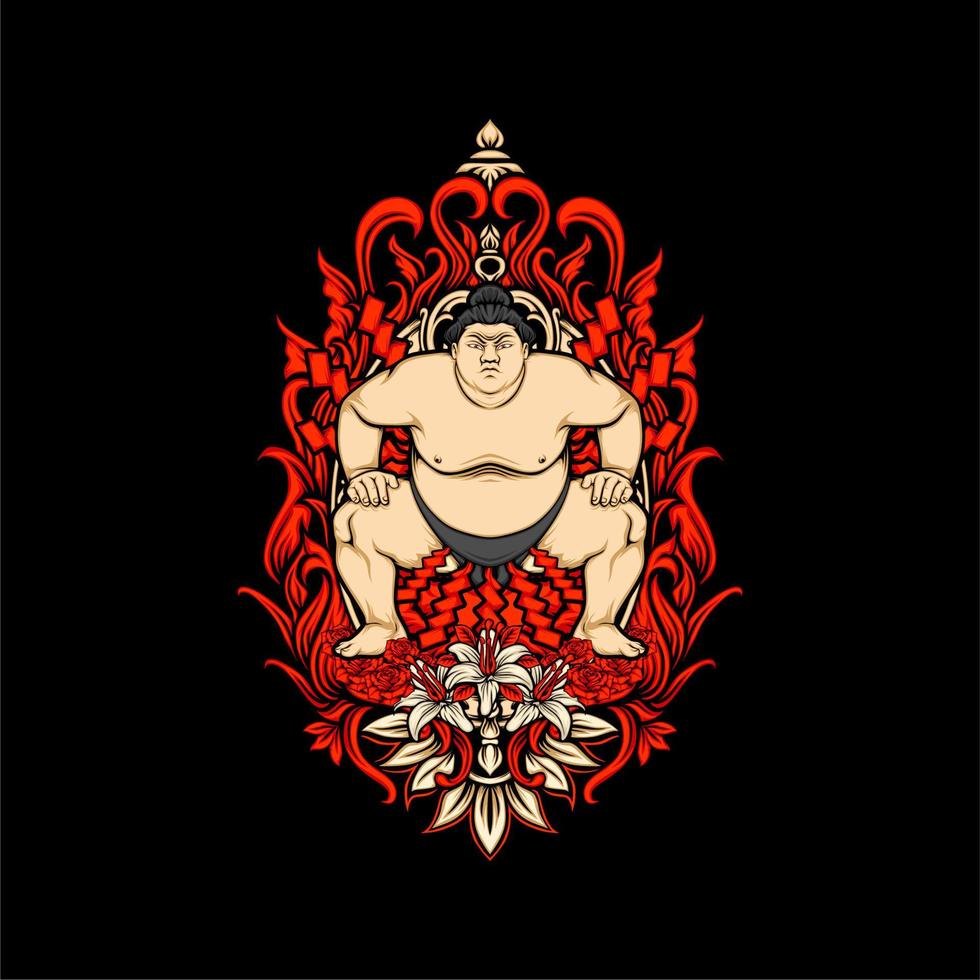 japanese sumo illustration vector