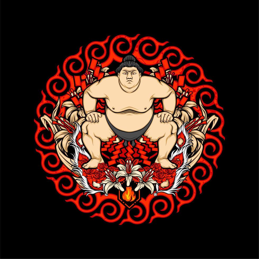 japanese sumo illustration vector