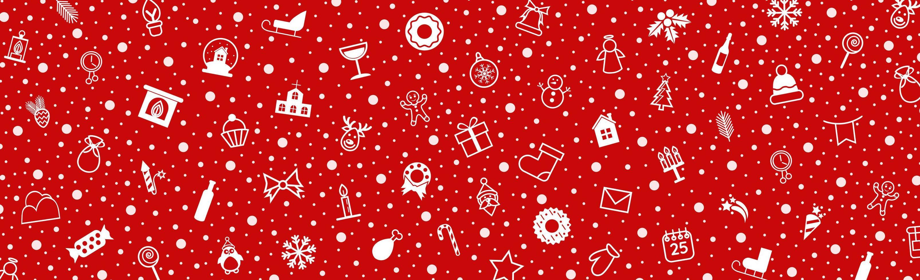 Red festive panoramic Christmas background pattern - Vector