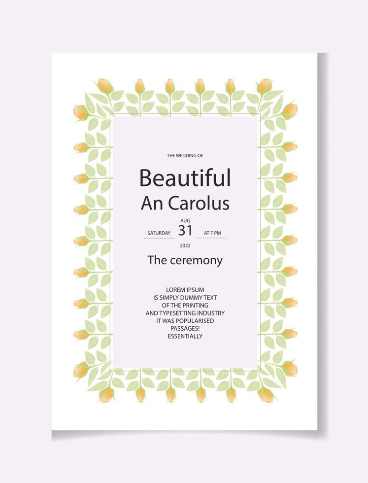 Invitación de boda floral con hermosa acuarela de flor rosa colorida vector