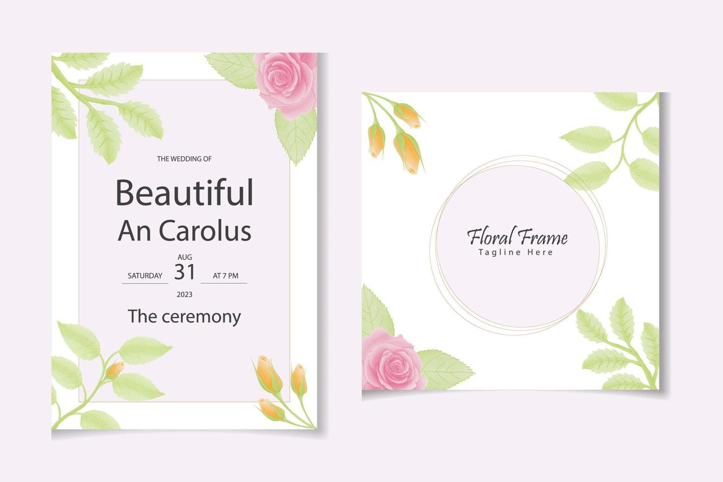 Floral wedding invitation with beautiful colorful rose flower watercolor vector