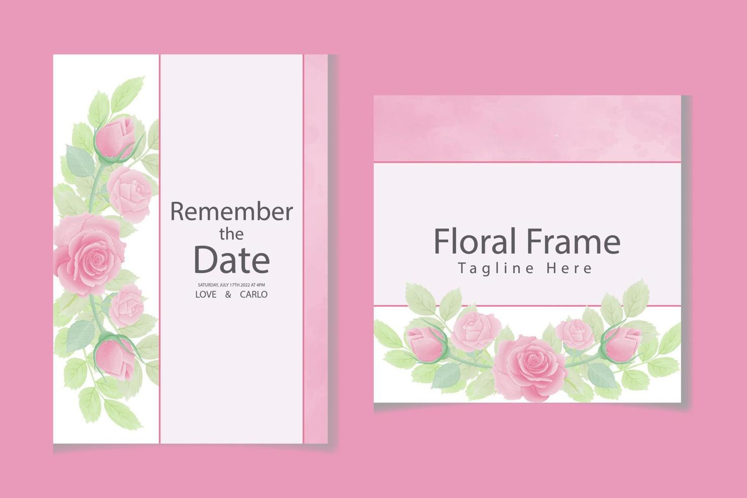 Invitación de boda floral con hermosa acuarela de flor rosa colorida vector