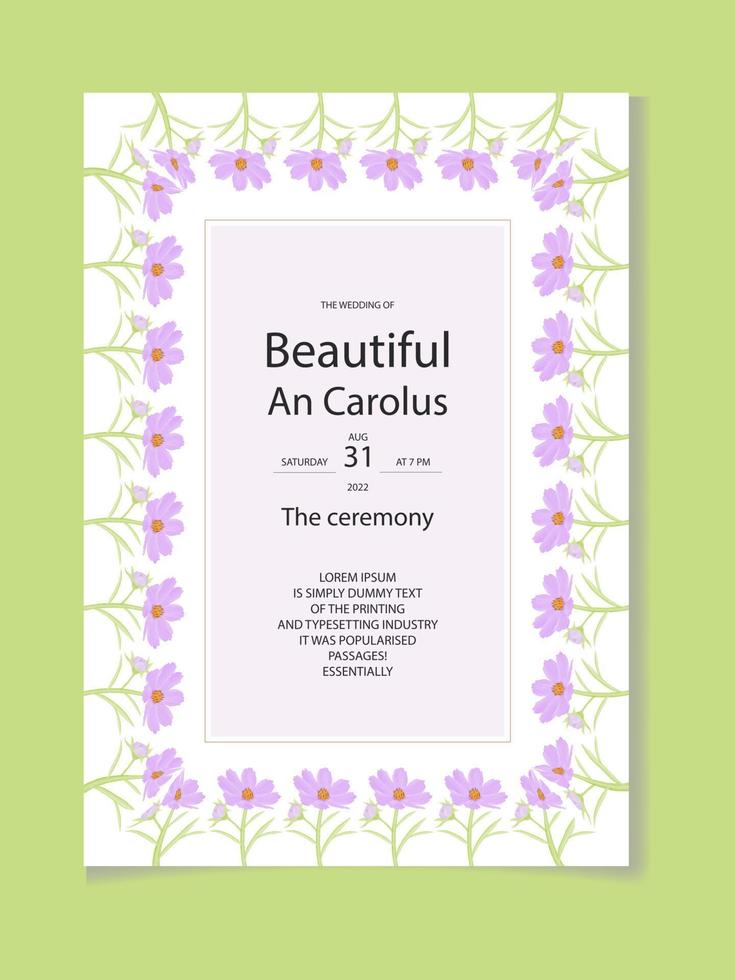 Modern Wedding Invitation Card Template Set With Watercolor Cosmos Flower Decoration vector