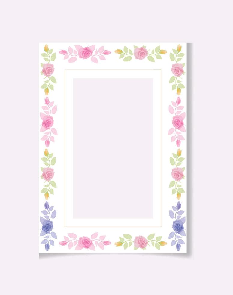 Floral wedding invitation with beautiful colorful rose flower watercolor vector