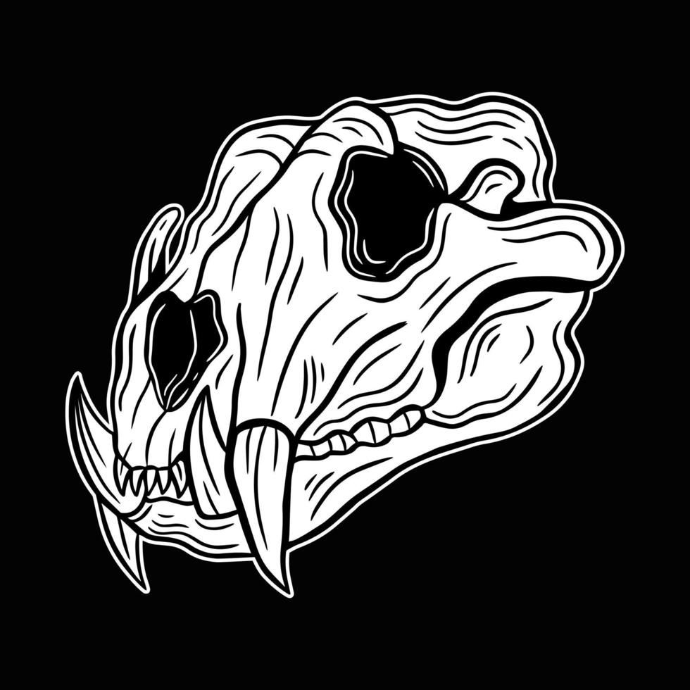 cabeza de cráneo huesos dibujados a mano negro blanco elemento de diseño de arte oscuro para etiqueta, cartel, camiseta, ilustración vector