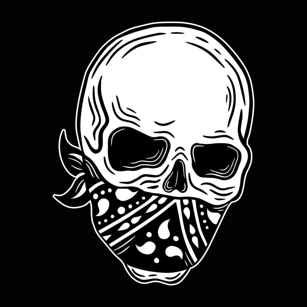 Skull Head black and white Hand Drawn tattoo concept Dark Art illustration vector