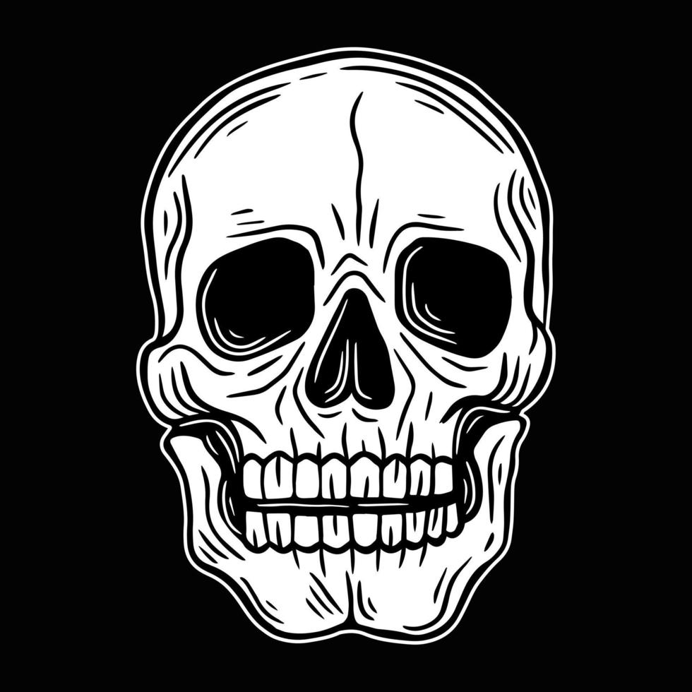 cabeza de cráneo huesos dibujados a mano negro blanco elemento de diseño de arte oscuro para etiqueta, cartel, camiseta, ilustración vector