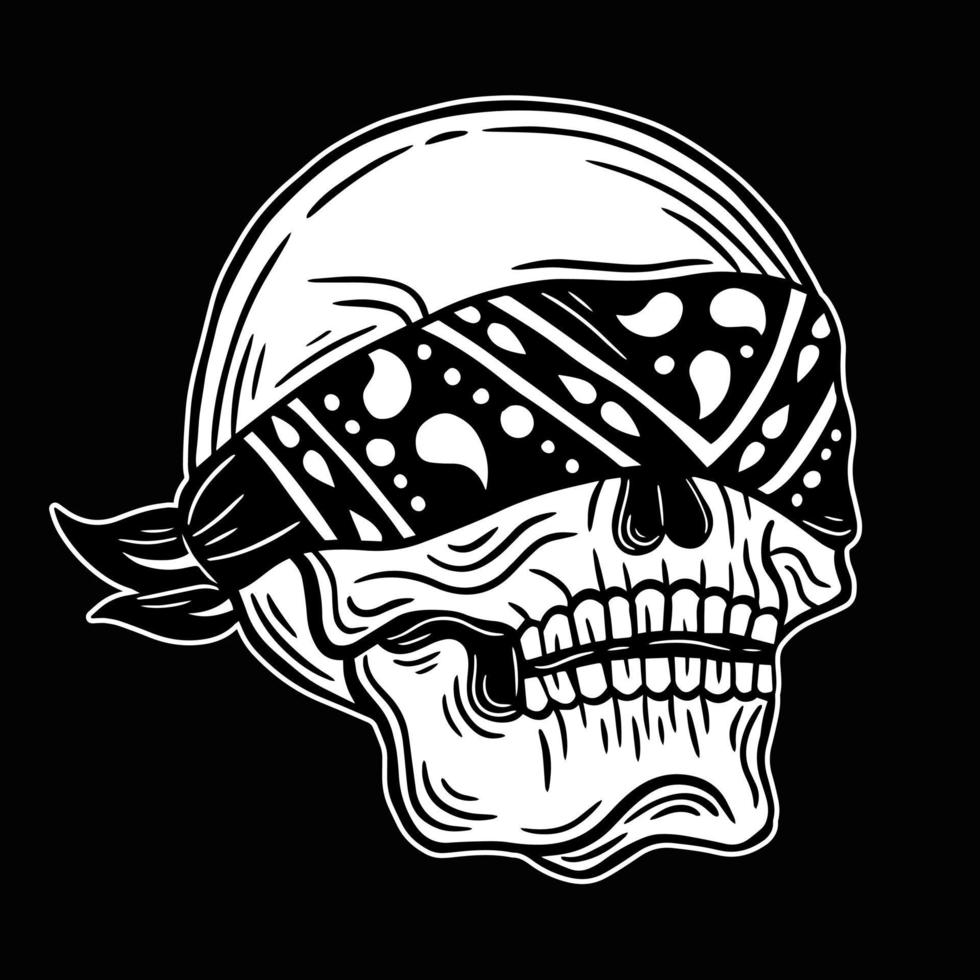 Skull Head black and white Hand Drawn tattoo concept Dark Art illustration vector