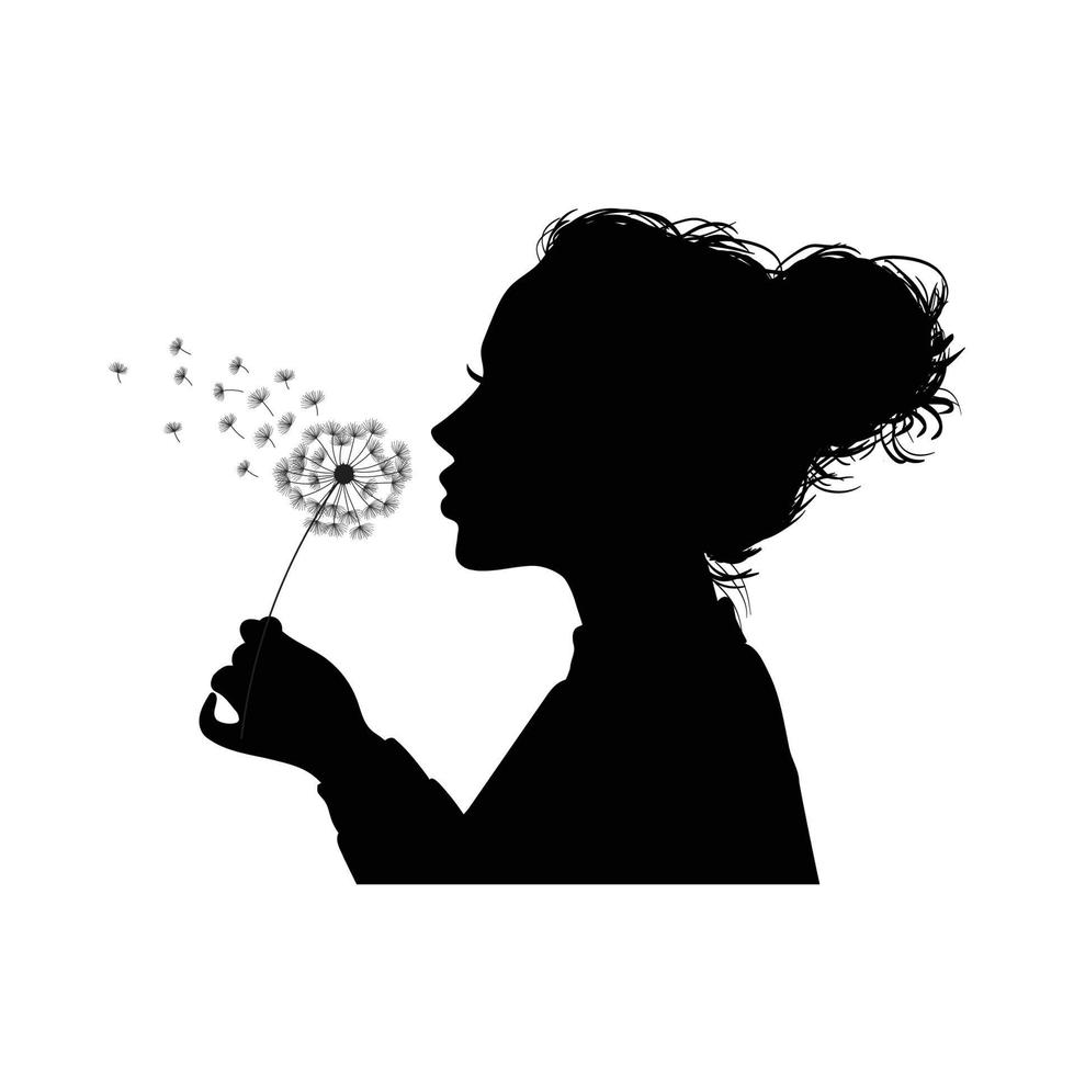 Silhouette of a young girl blowing dandelion vector