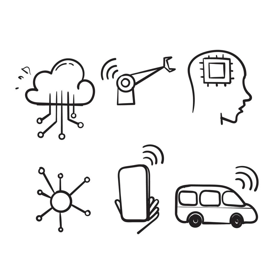 hand drawn doodle Internet Of Things IOT related illustration icon collection isolated vector