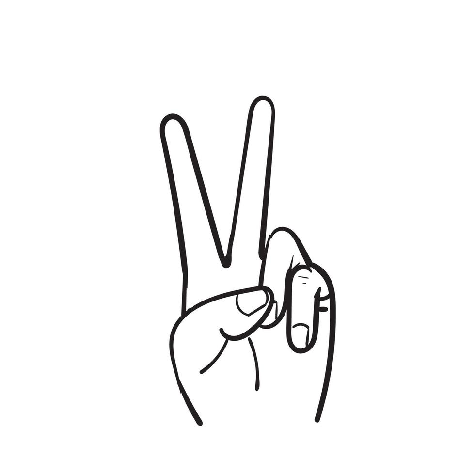 hand drawn Hand gesture V sign for victory or peace line art vector icon