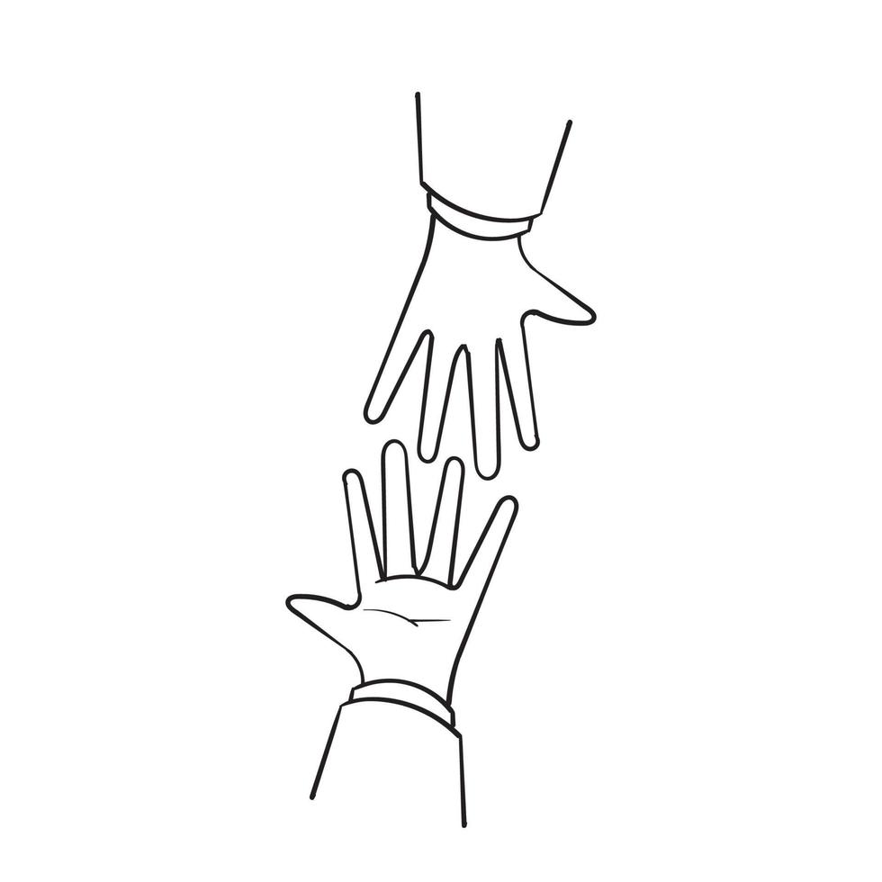 Dibujado a mano doodle mano agarrar manos ilustración vector símbolo para ayudar a otros ilustración