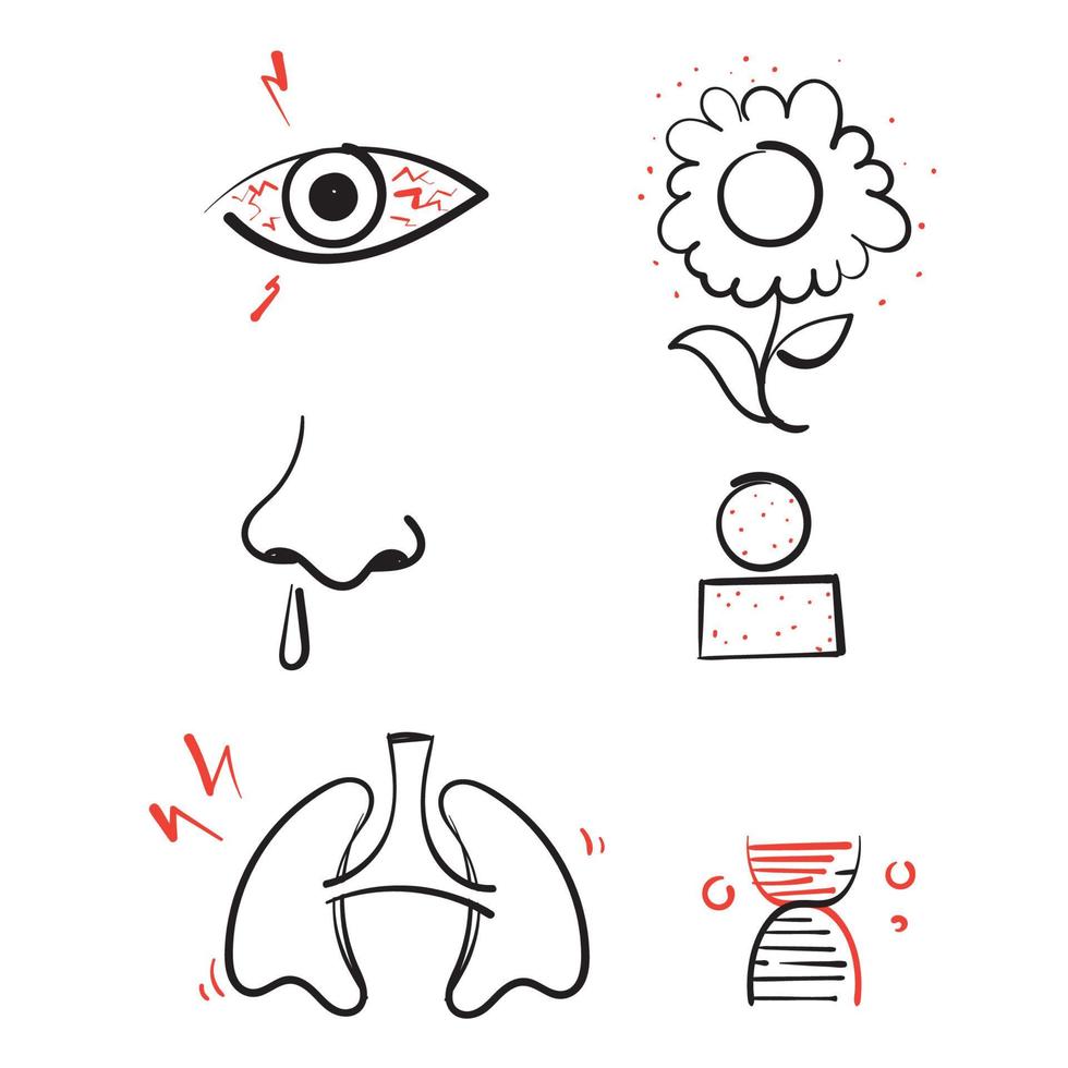 hand drawn doodle Allergy symptoms illustration vector