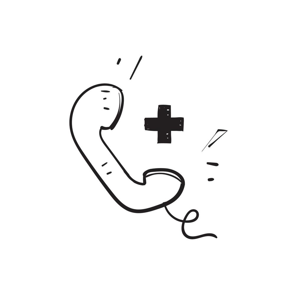 dibujado a mano doodle teléfono llamando a atención médica icono ilustración vector