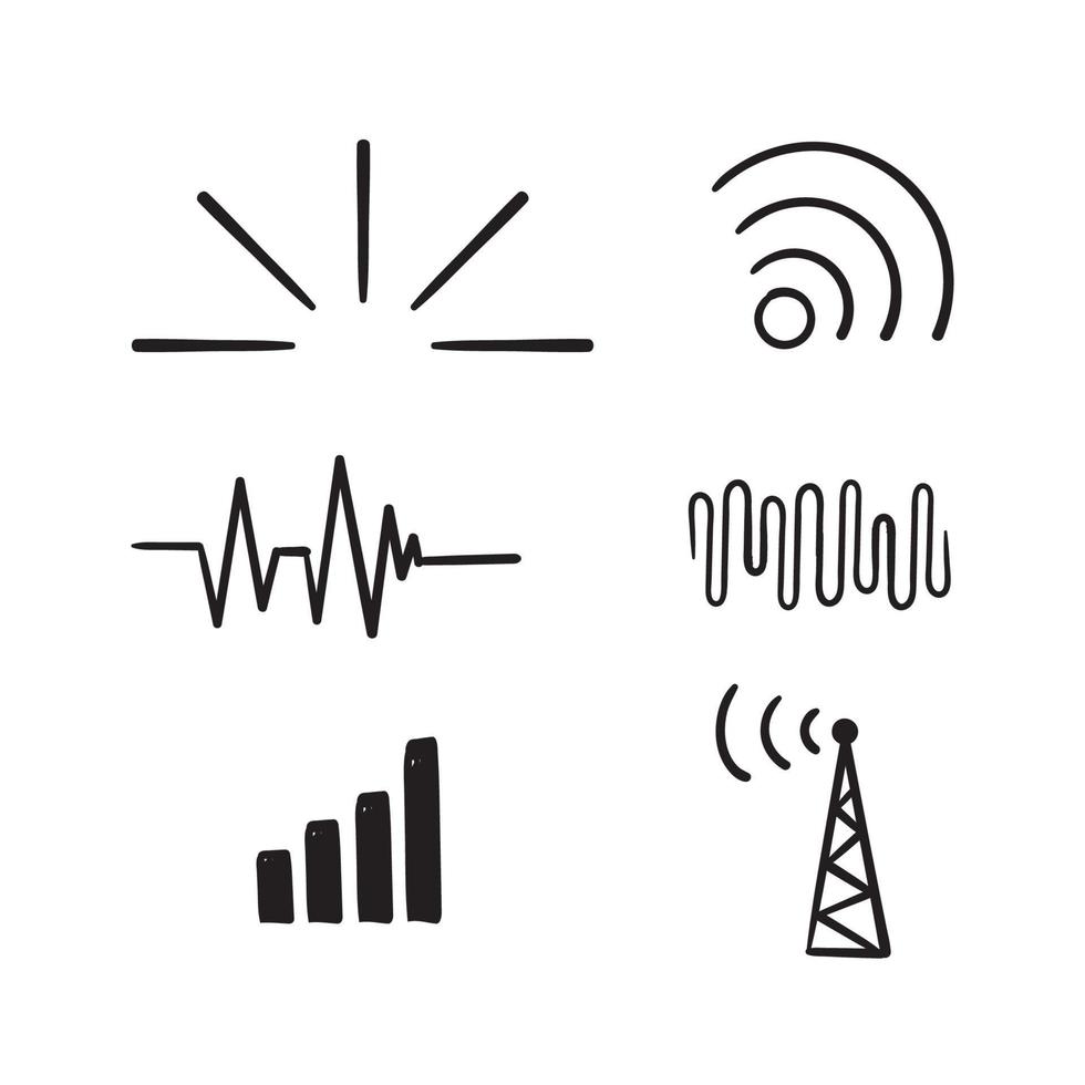 hand drawn doodle radio and wi-fi signal wave illustration vector