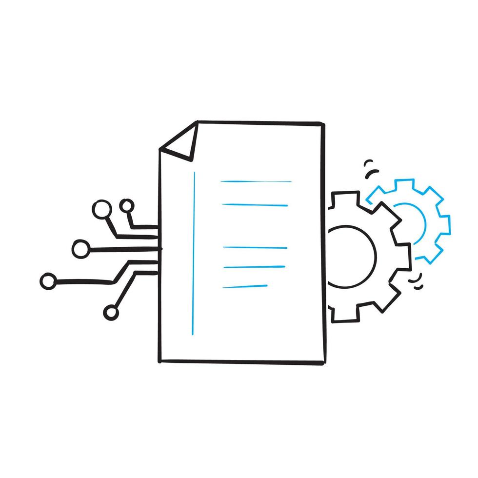 hand drawn doodle big data processing technology related illustration, isolated icon vector