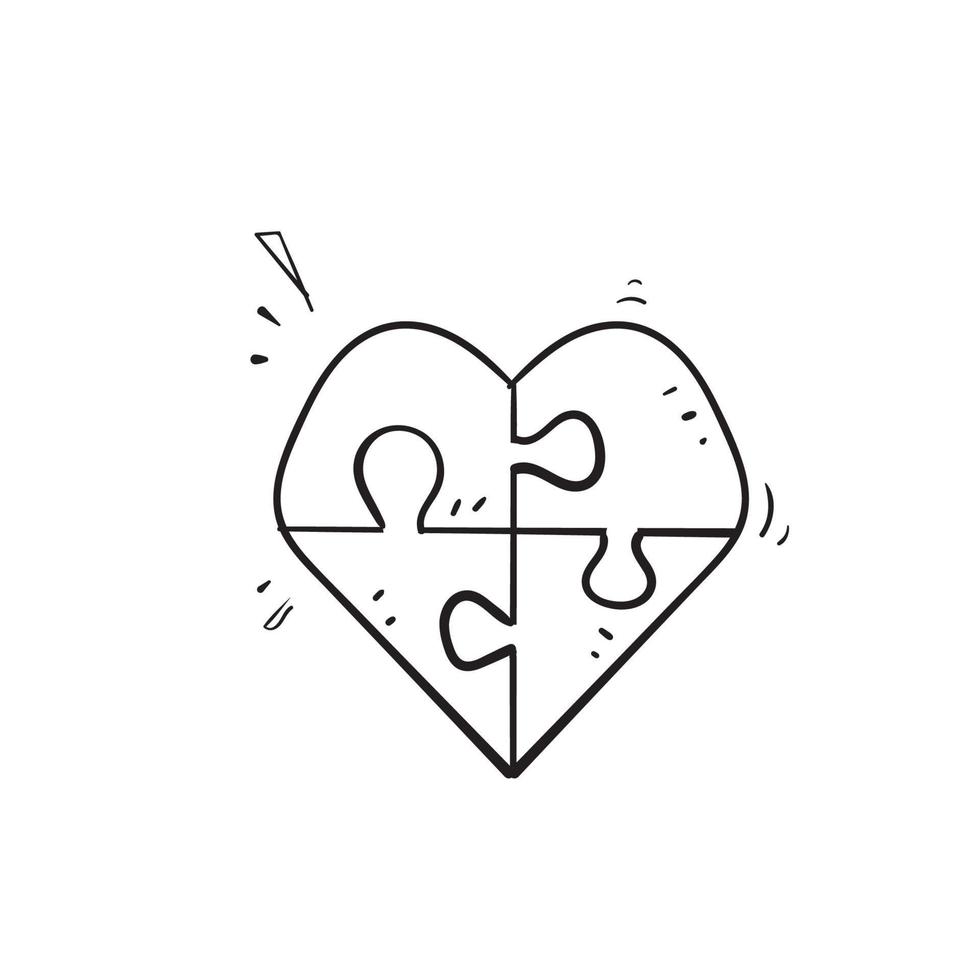 hand drawn doodle love puzzle jigsaw illustration vector
