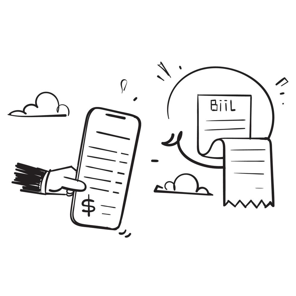 hand drawn doodle electronic payment bill receipt illustration vector isolated