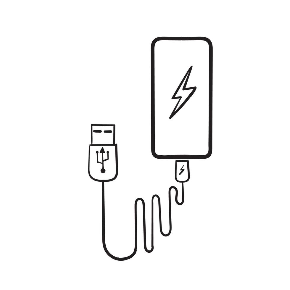 dibujado a mano doodle cable usb y carga icono ilustración vector aislado