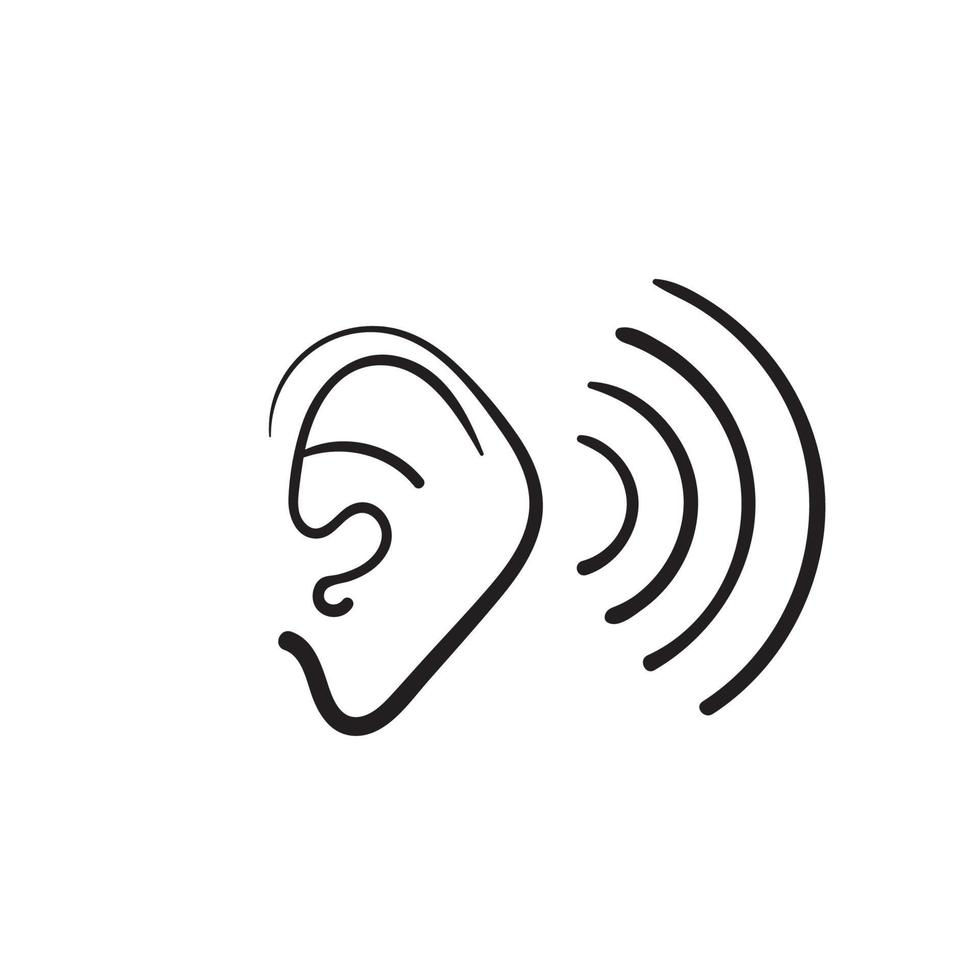 hand drawn doodle ear hearing illustration icon vector