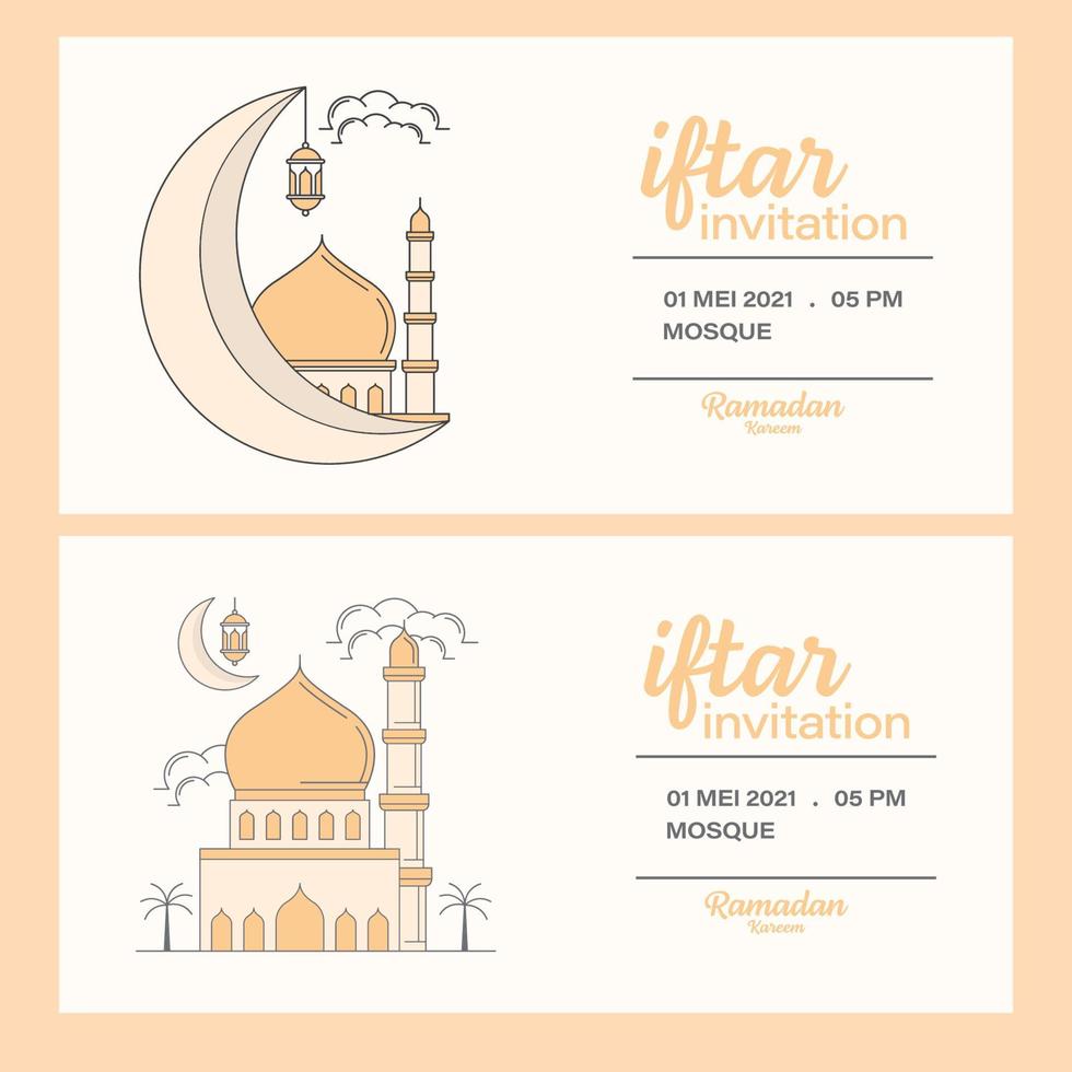 Ramadan kareem breaking the fast invitation line art vector