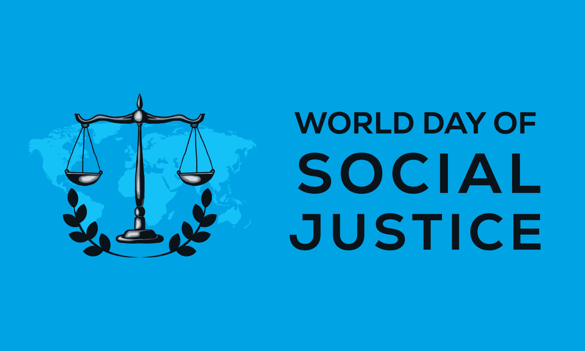 world day of social justice design with scales of justice on world map