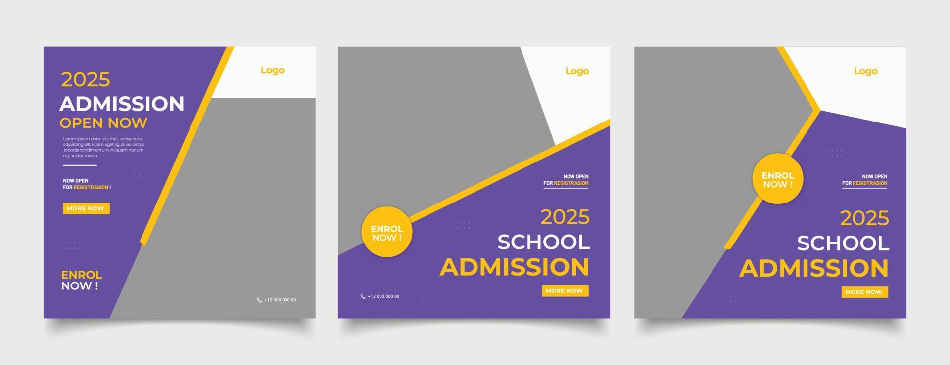 School education admission social media post and web banner template vector