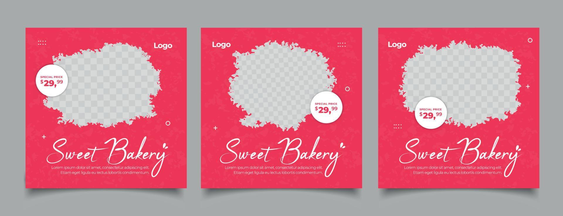 Sweet cake and dessert banner for social media post template. vector