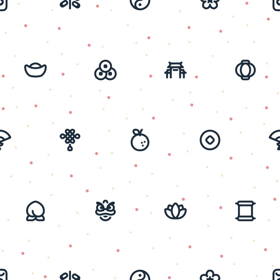 Tidy seamless pattern of small Chinese new year icons with random dots. vector