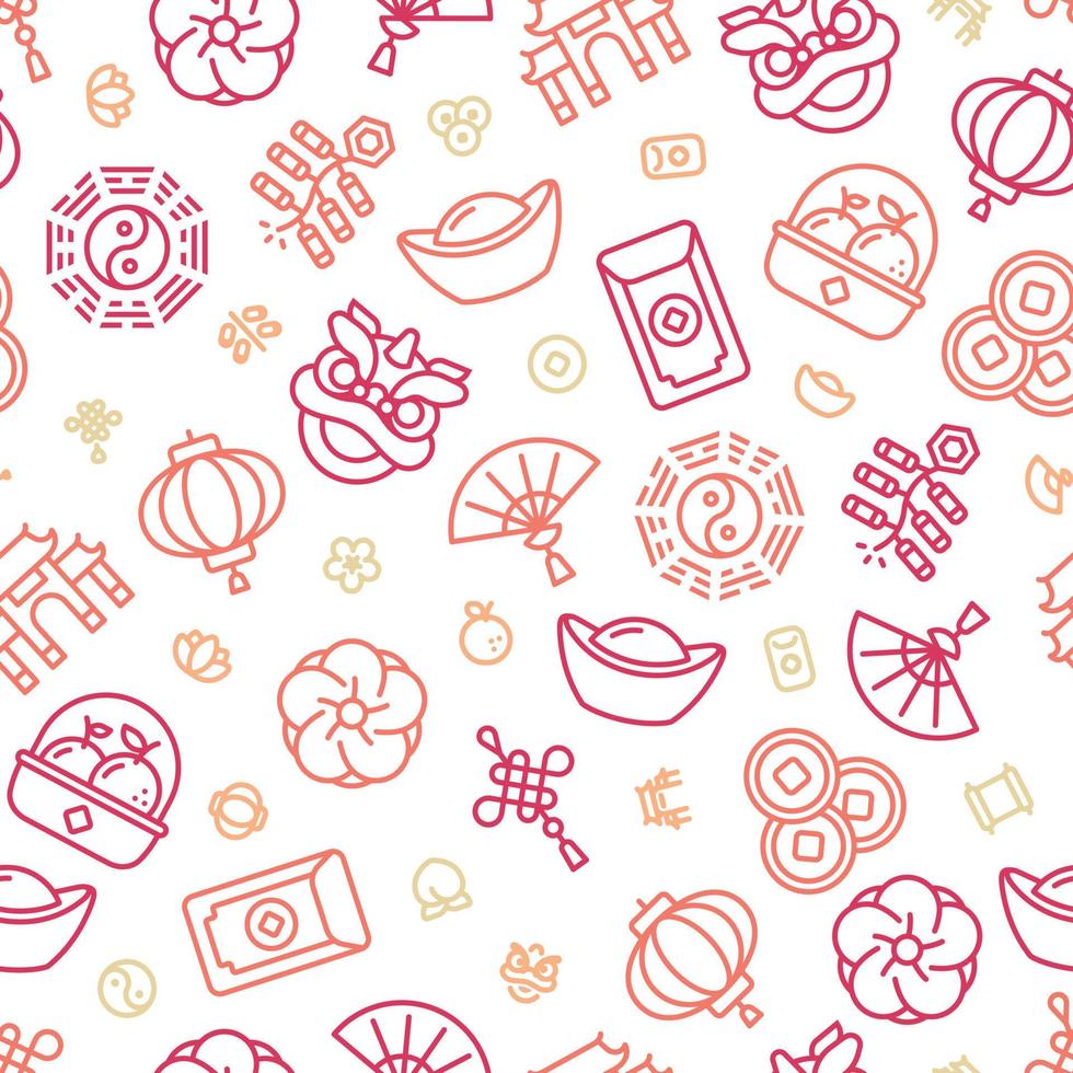 Background pattern of red and orange outline icons with smaller icons in between. vector