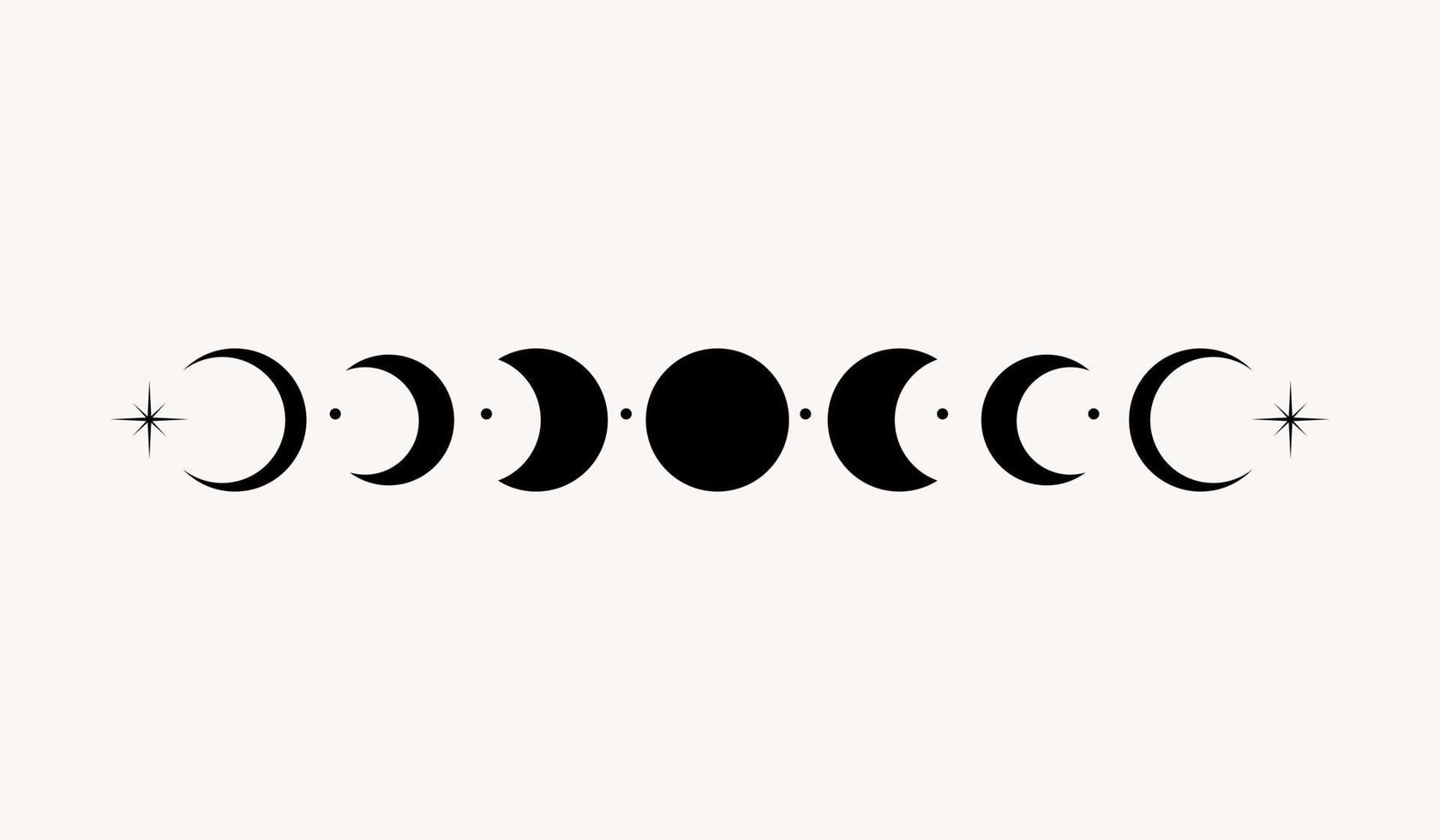 Line art mystical esoteric black eclipse crescent moon and stars divider vector