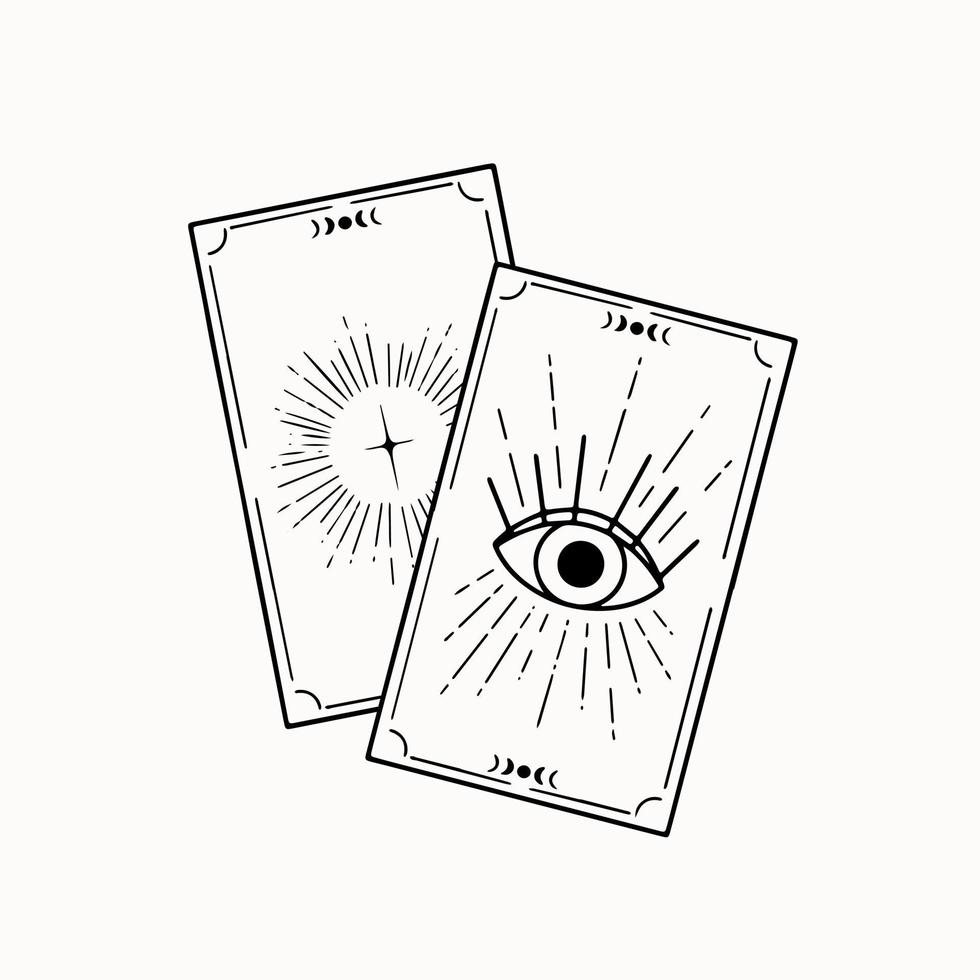 Line art of two mystical esoteric taro cards vector