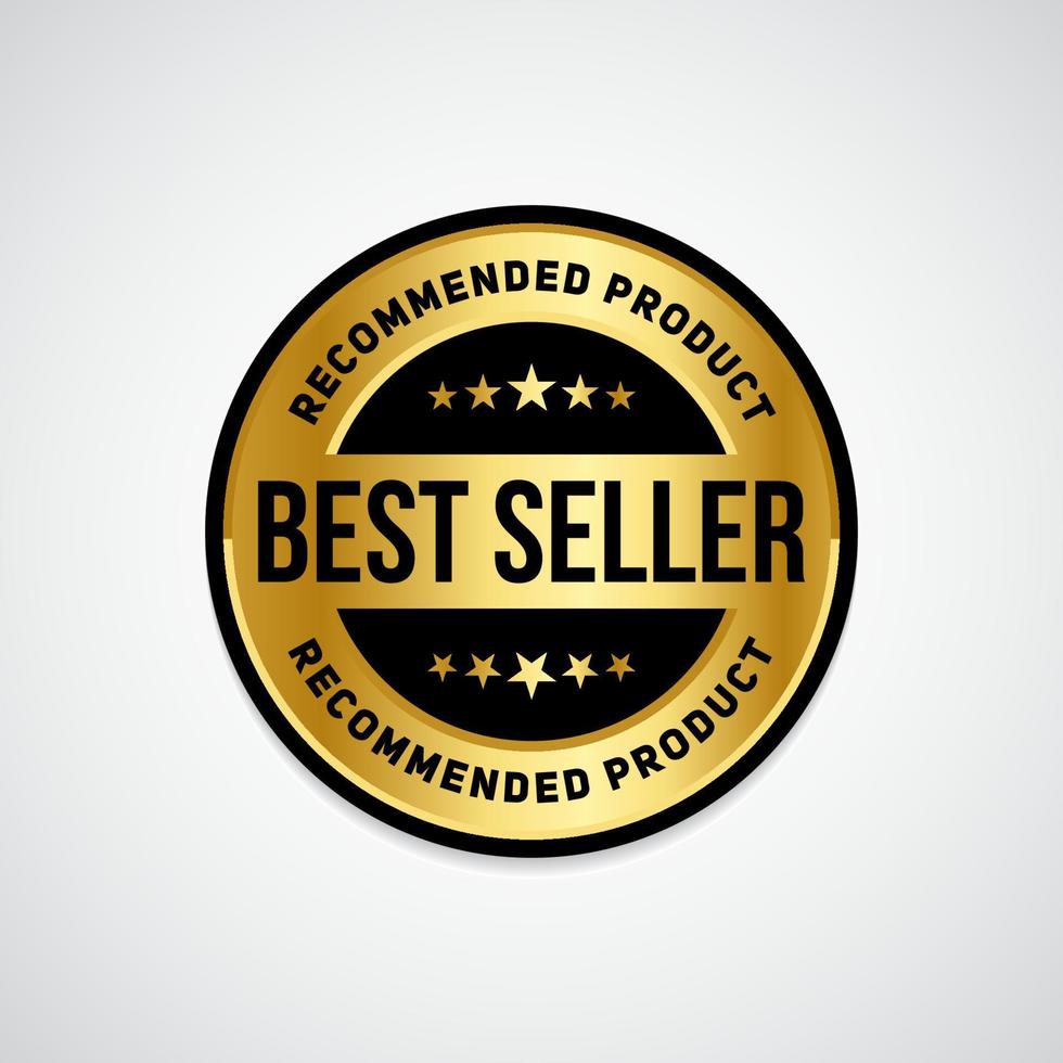 Emblema de vector de sello de producto recomendado por el mejor vendedor con esquema de color dorado
