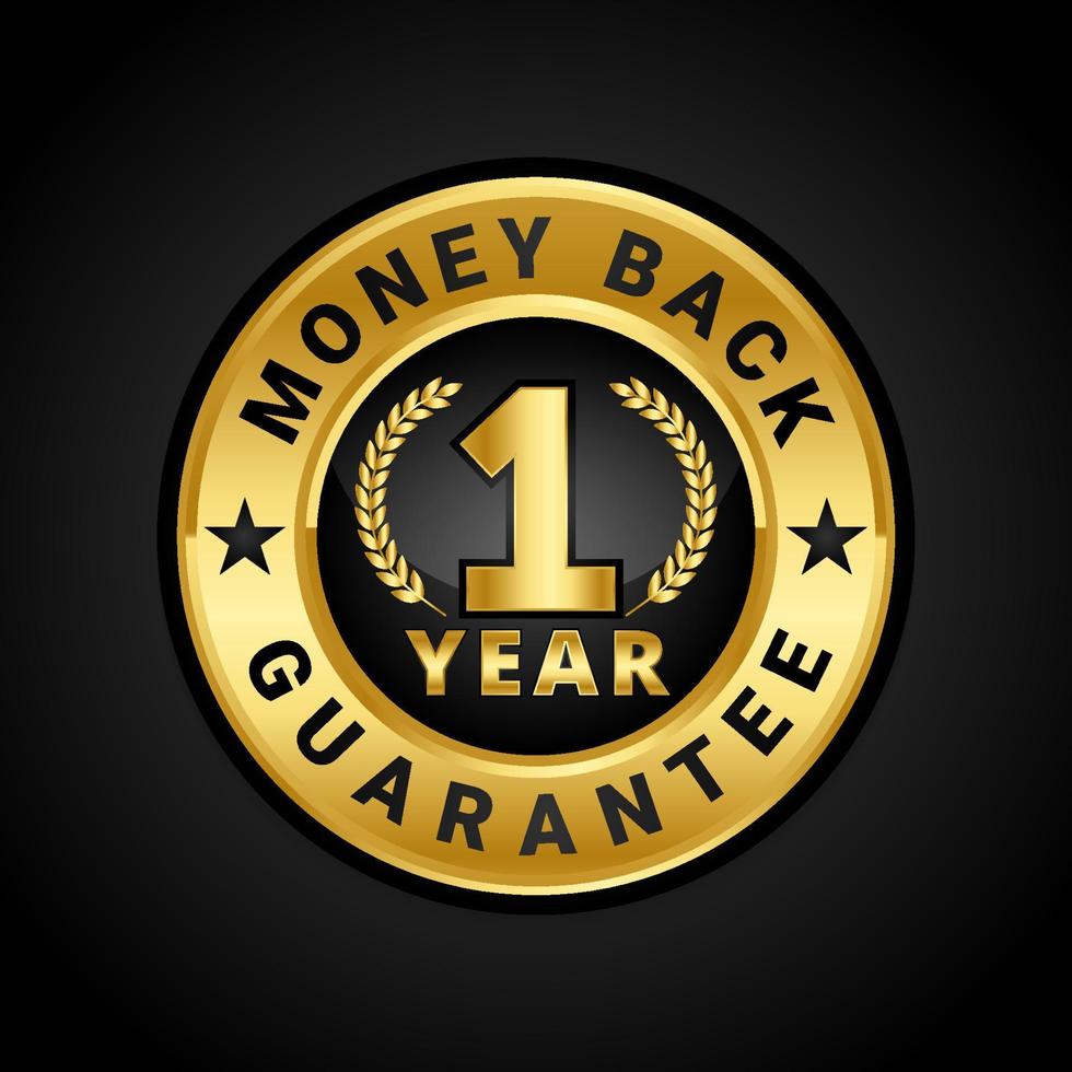 1 year money back guarantee label vector emblem with gold color scheme