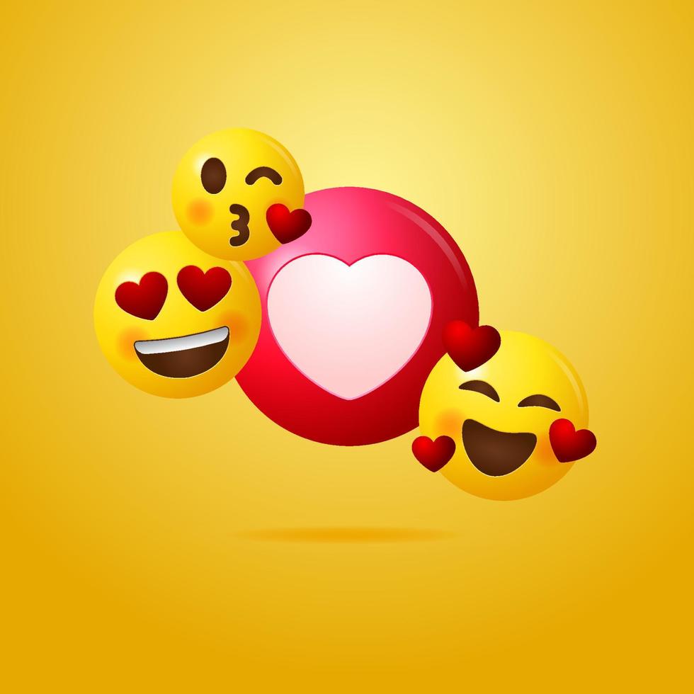 Ilustración de vector de emoticon feliz y amor, grupo de diseño de plantilla de emoji