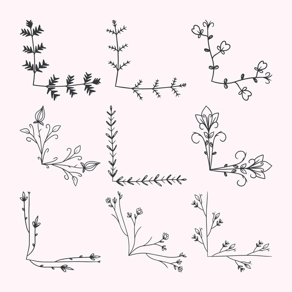 hand drawn flower border decoration element collection vector