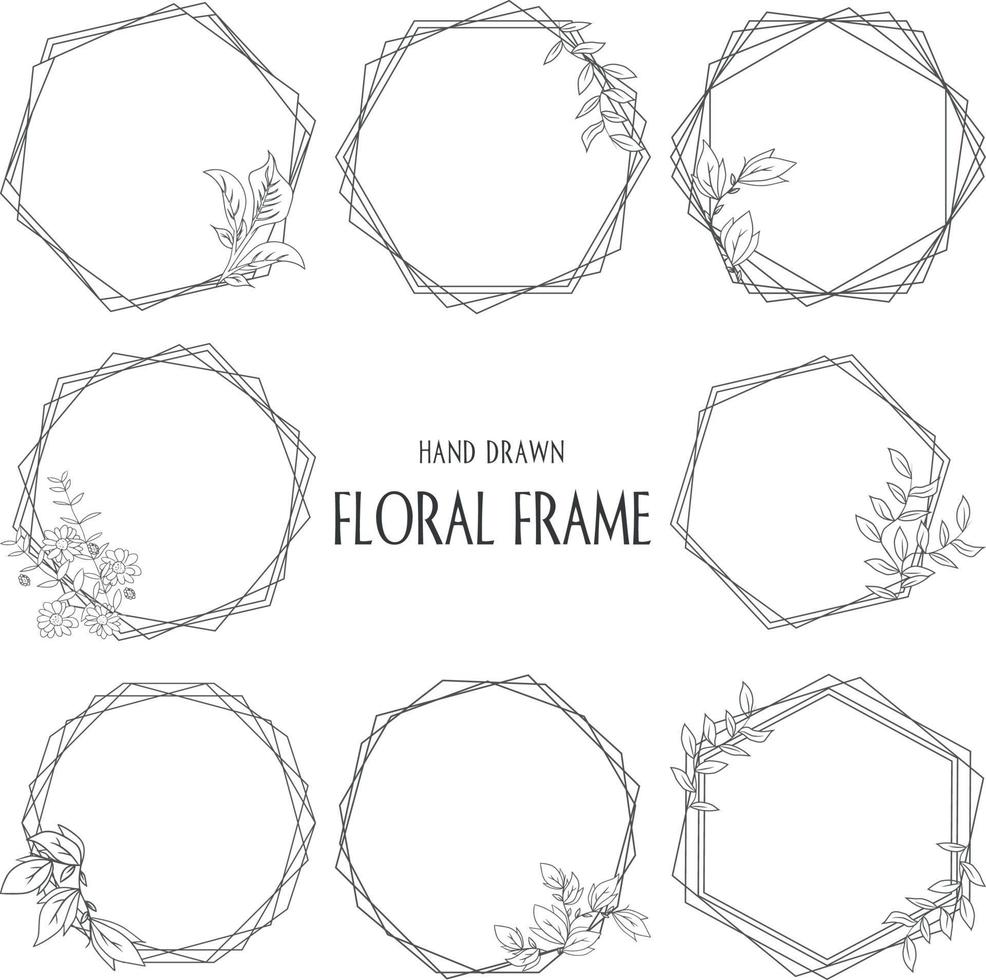 Hand drawn round frame, wreath flower, floral decorations vector