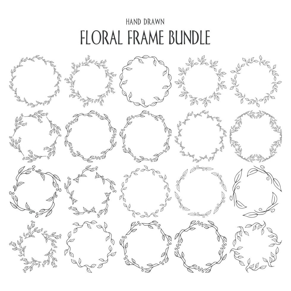 Hand drawn round frame, wreath flower, floral decorations vector