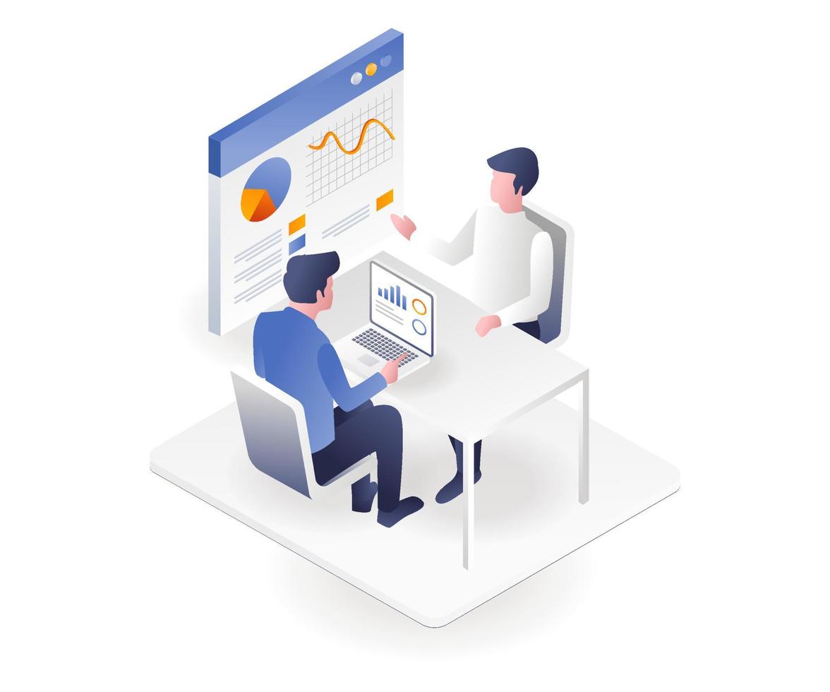 Two men are discussing business development cooperation vector
