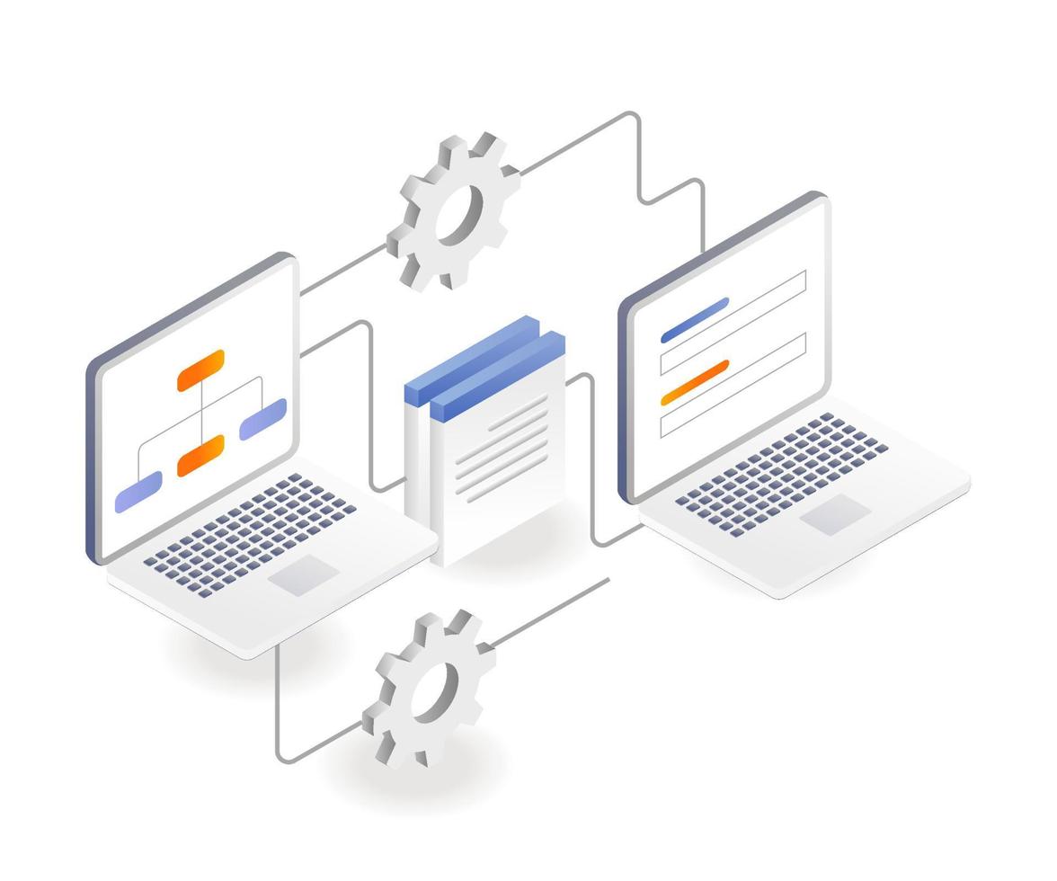 The process of connecting to a computer network of data documents vector