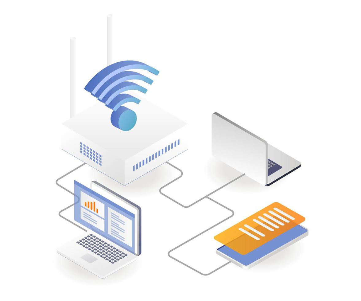 transmisor wifi y conjunto de computadora con teléfono inteligente vector