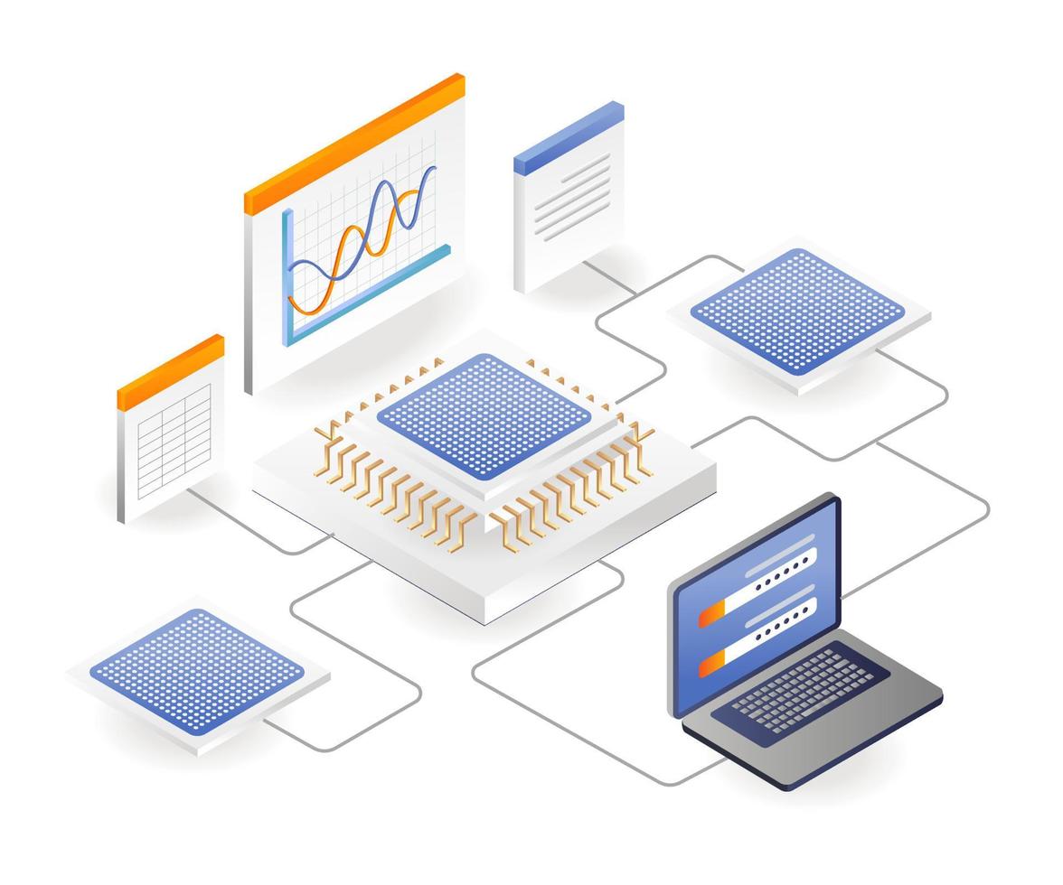 análisis de datos de chip de red informática vector