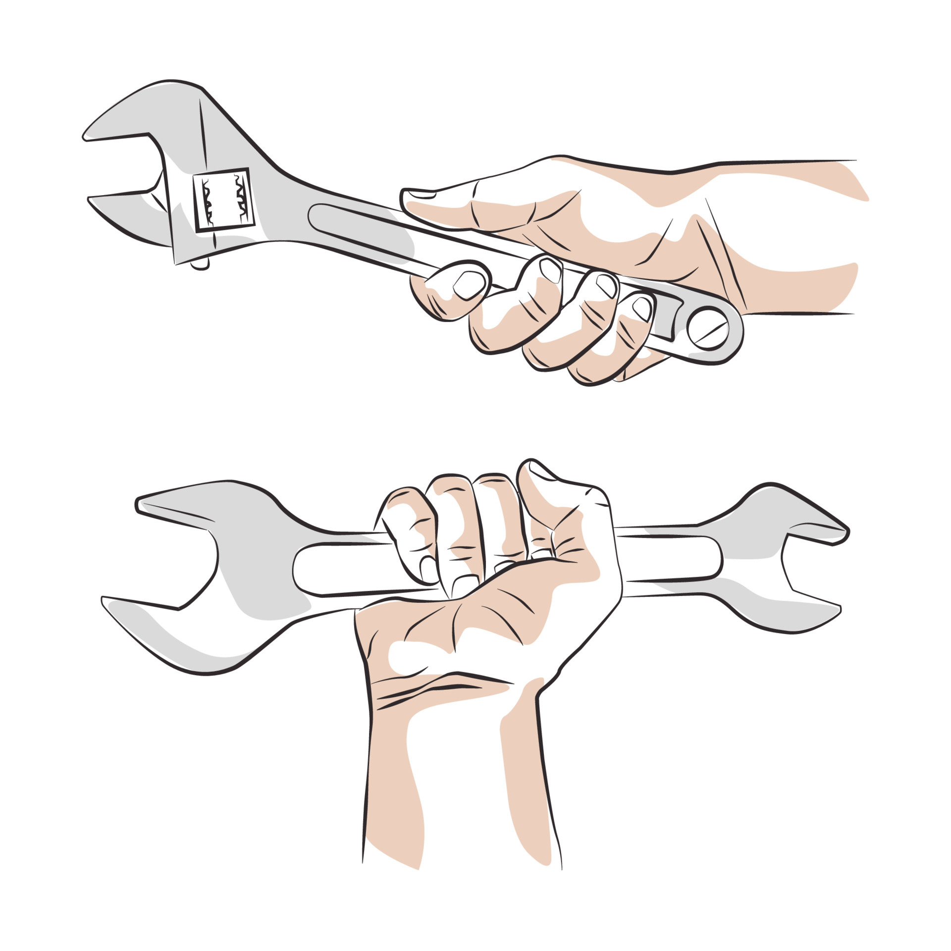 Hand holding wrench sketch 5005059 Vector Art at Vecteezy