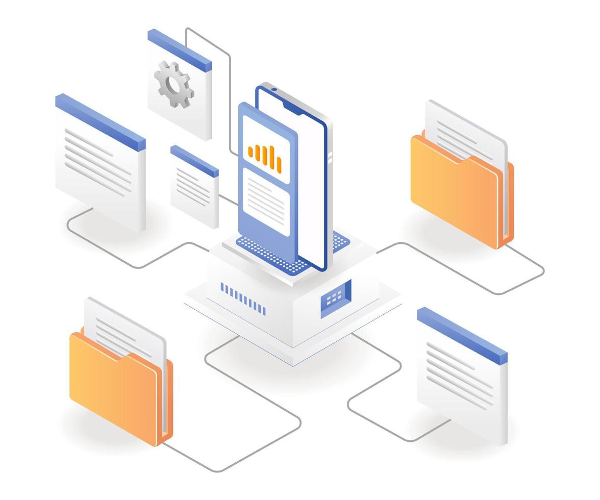 procesar datos de aplicaciones de teléfonos inteligentes vector