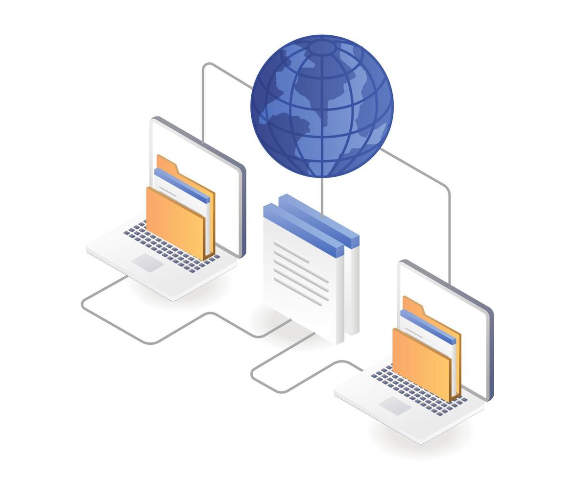 El proceso de conexión de la red informática de documentos de datos del mundo. vector