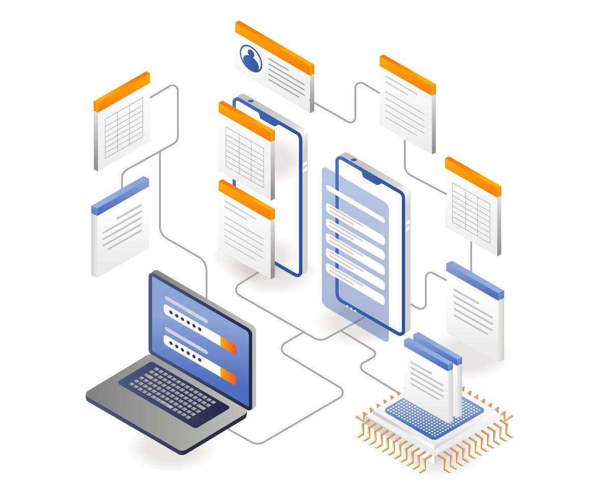 network data smartphone and laptop app vector