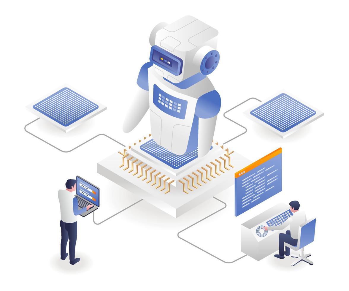 Build robots with artificial intelligence chips vector