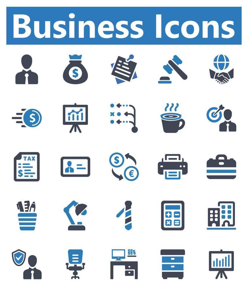 conjunto de iconos de negocios - ilustración vectorial. negocios, ganancias, inversión, finanzas, oficina, global, crecimiento, planificación, meta, impuestos, iconos. vector