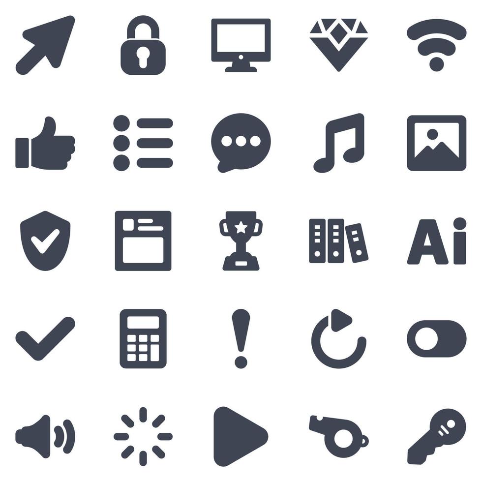 Ui Web Icon Set - vector illustration . ui, web, arrow, cursor, mouse, wifi, music, diamond, privacy, security, protection, chat, message, revert, undo, articles, icons .